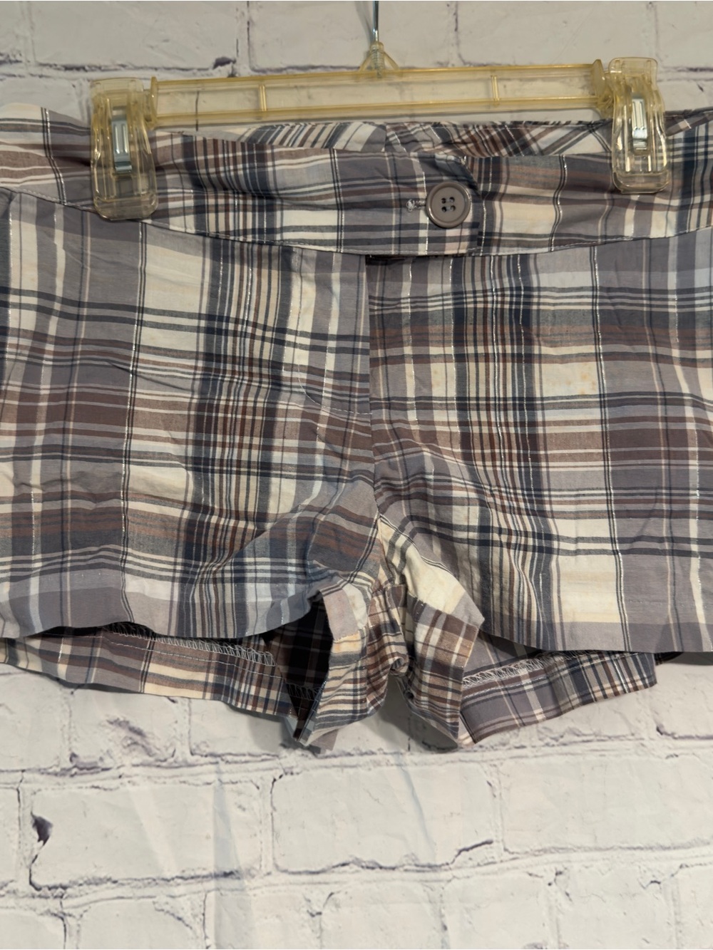 Max Rave Plaid High Waist Shorts in Gray and Brown Tones Sz 11